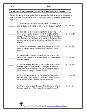metric area and circumference of circle word problems pdf