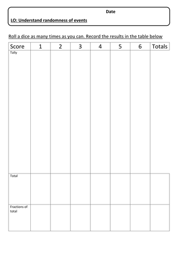 dice rolling theoretical probability activity pdf