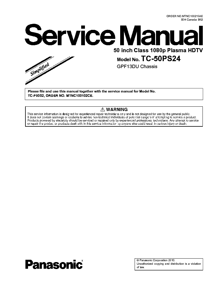 43in panisonic tc-p42u2 tv repair manual pdf